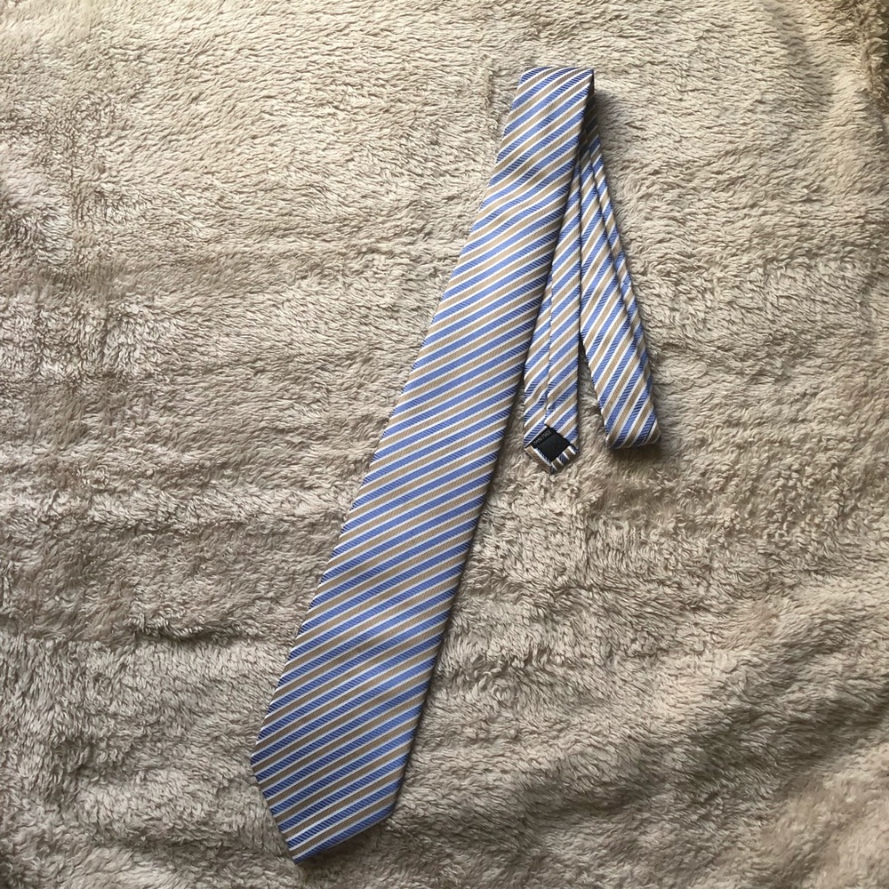 Paolo Davide Tan and Blue Skinny Striped Tie